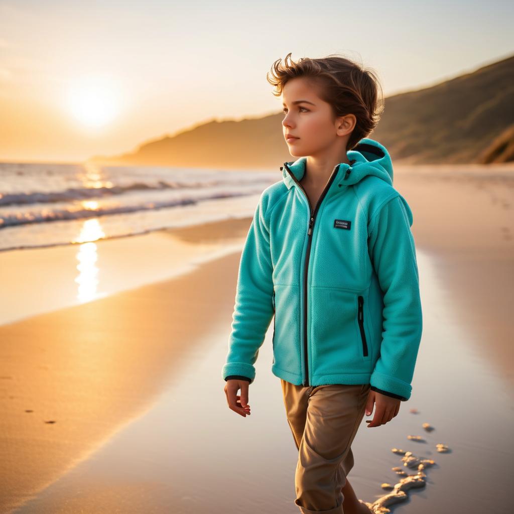 Young Adventurer on Serene Sunset Beach