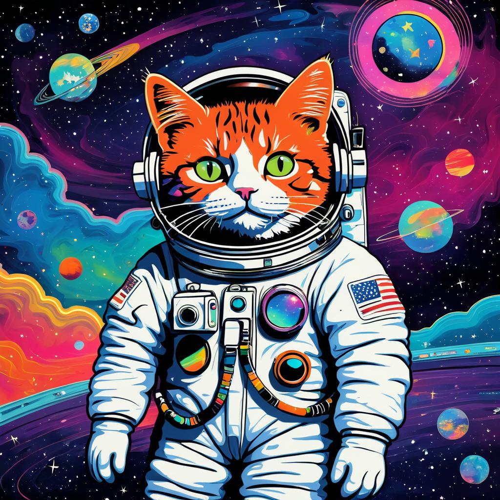 Whimsical Cat Astronaut in Cosmic Vibes