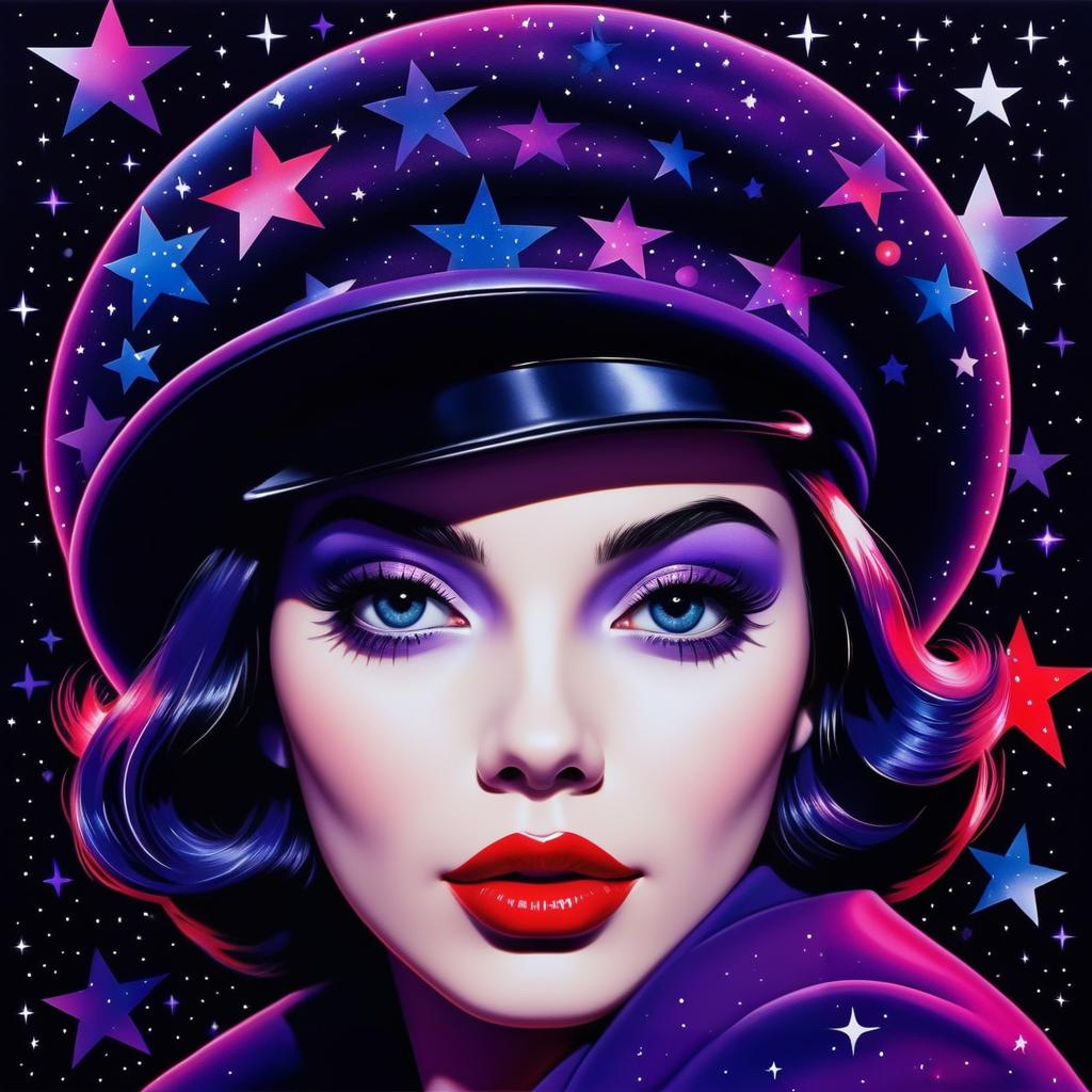 Psychedelic Pop Art Woman with Beret