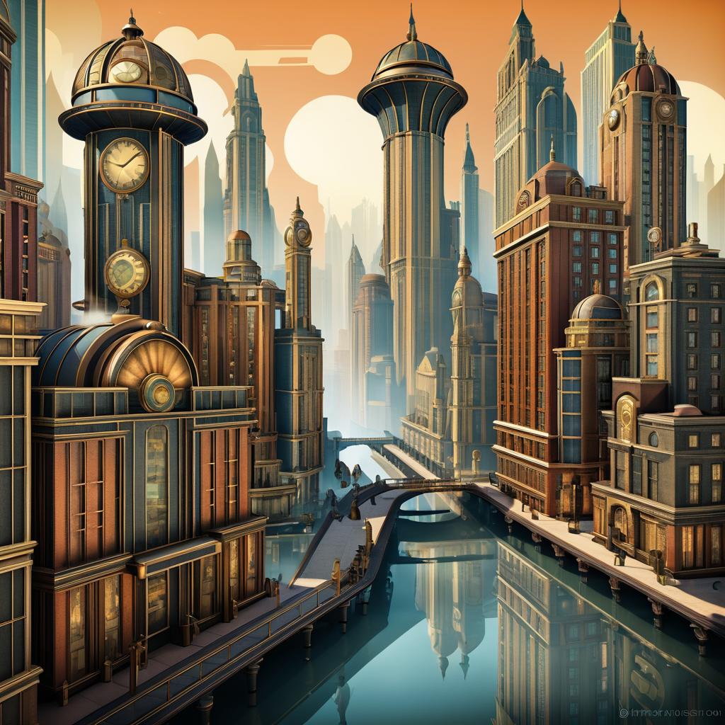 Vintage Steampunk City Art Deco Display