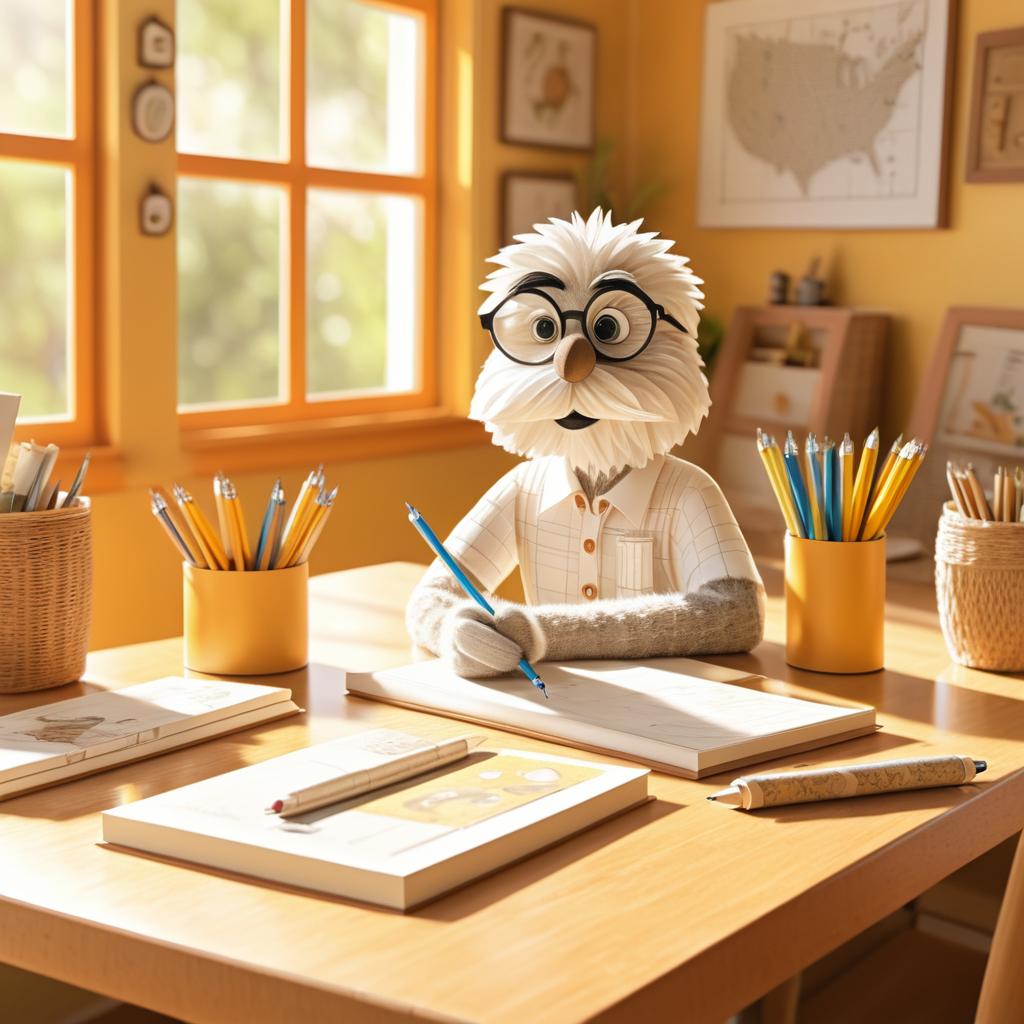 Curious Pencil Character in Cozy Nook