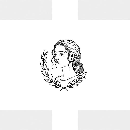 Minimalist Line Portrait of Young Woman with Laurel Wreath
