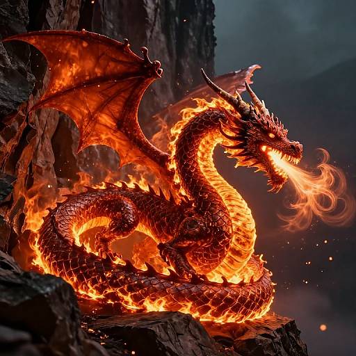 Fiery Dragon on Rugged Cliffside