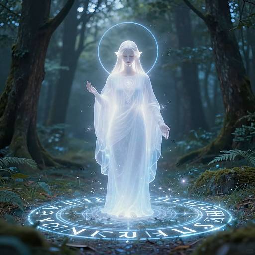 Divine Figure in Mystical Forest