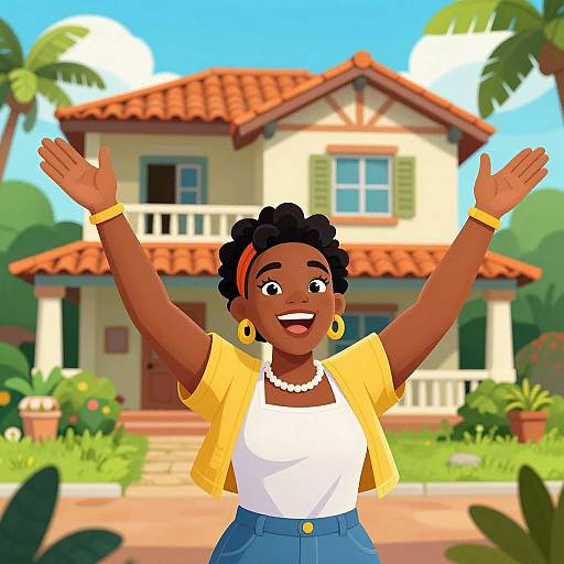 Joyful Trinidadian Woman Welcoming Home