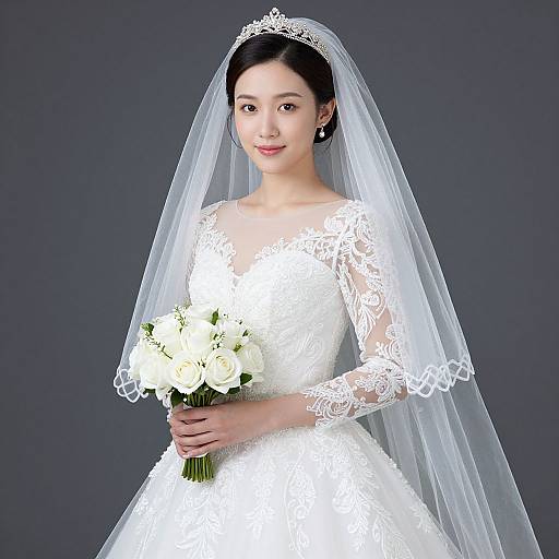 Elegant Bride in White Wedding Dress
