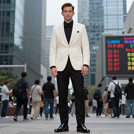 Confident Man in Ivory Tuxedo