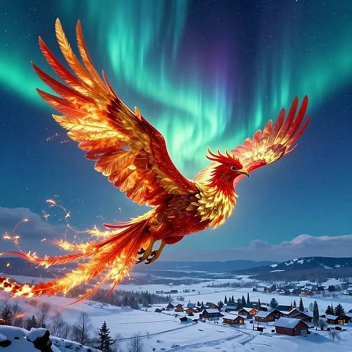 Majestic Phoenix Soaring Over Aurora