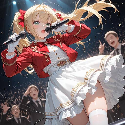 Blonde Anime Singer Performing on Stage