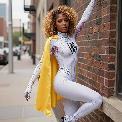 Curly-Haired Superhero on Brick Wall