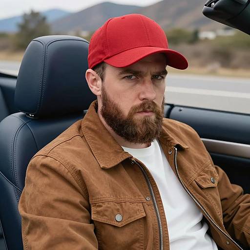 Portrait of a Bearded Man in a Car