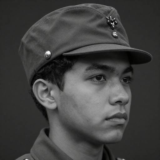 Curly-Haired Man in Military Cap Portrait