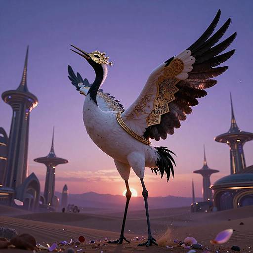 Masked Crane on Violet Desert Ridge