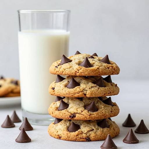 Stacked Chocolate Chip Cookies with Milk