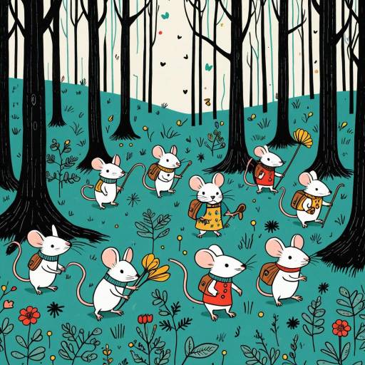 Illustration of Curious Mice Exploring Magical Forest