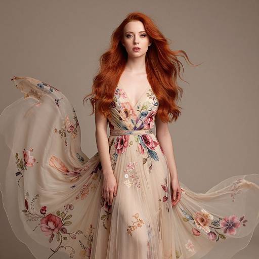 Elegant Woman in Floral Gown Portrait