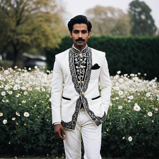 Man in Embroidered White Sherwani Outdoors