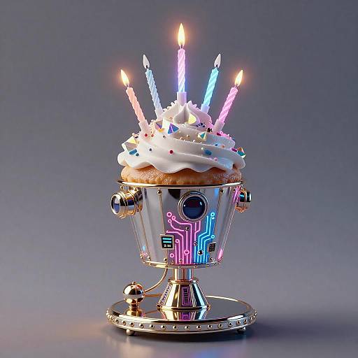 Iridescent Glass-Blown Cupcake Automaton Portrait