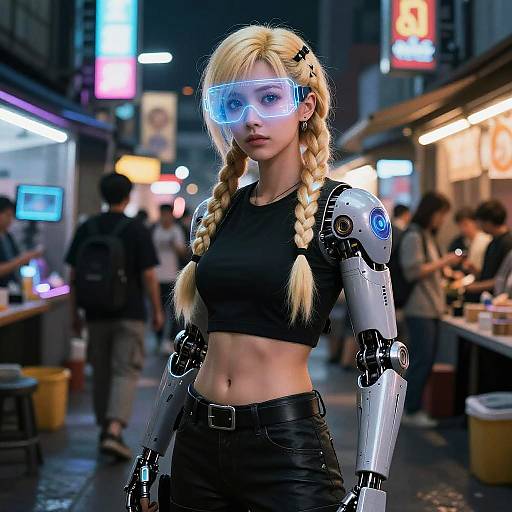 Cyberpunk Android 18 in Neon Market