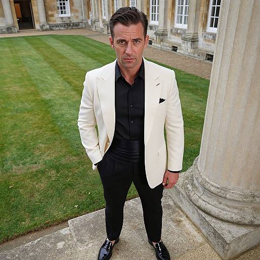 Confident Man in Ivory Dinner Jacket