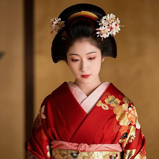 Elegant Female Geisha in Kimono