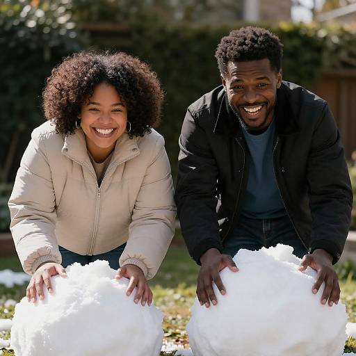 Joyful Couple in a Snowy Garden