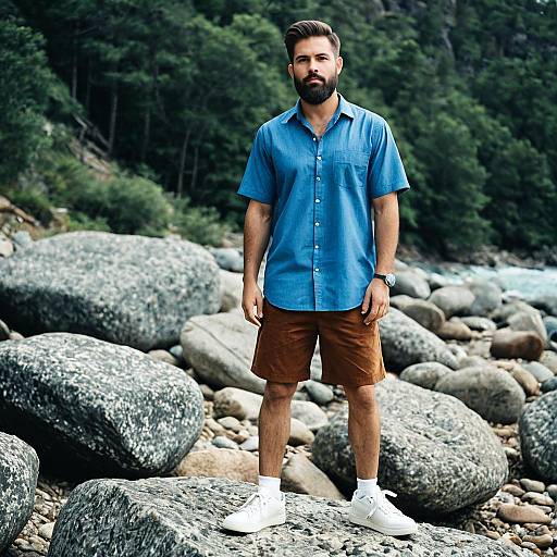 Man standing on rock in casual outfit