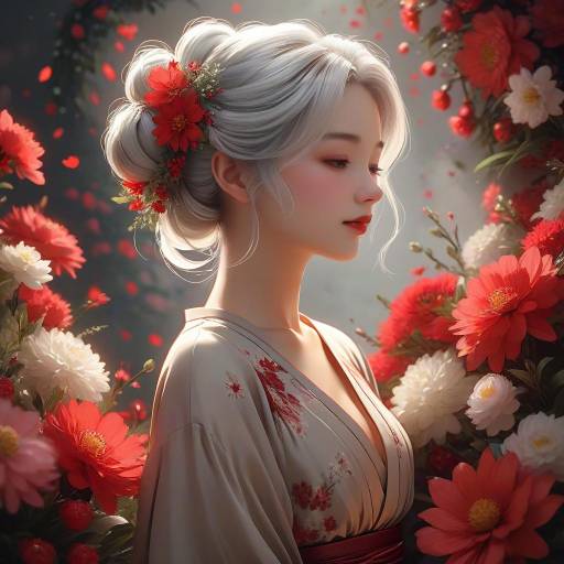 Serene Anime Woman in Floral Elegance