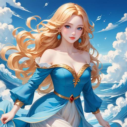 Blonde Woman in Sparkling Blue Dress on Bed