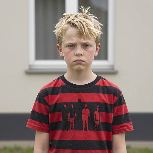 Young Boy with Messy Hair and Stripes