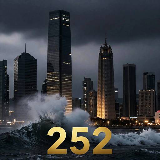 Dynamic Night Cityscape with Waves