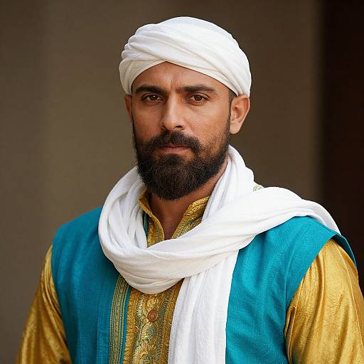 Charismatic Man in Turquoise and Gold