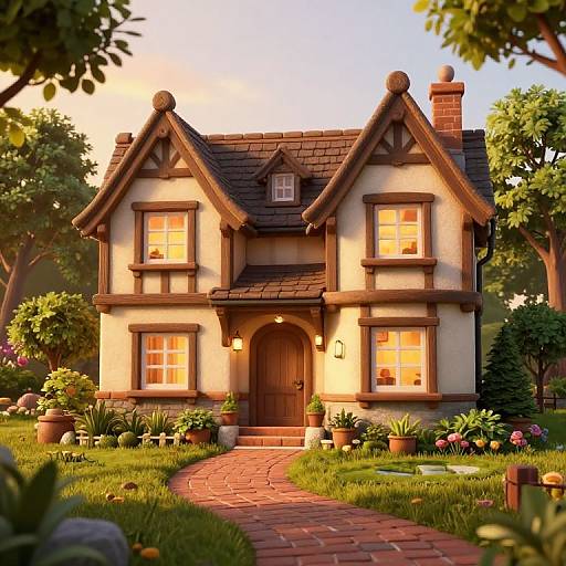 Cozy Tudor Fantasy House 3D Render