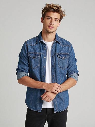 Fitted Denim Shirt Fashion Portrait