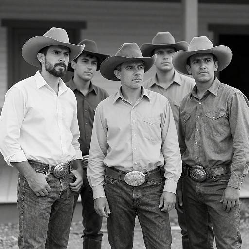 Dramatic Cowboy Gathering in Black-and-White