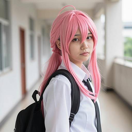 Vibrant Magenta Cosplay Portrait in Daylight