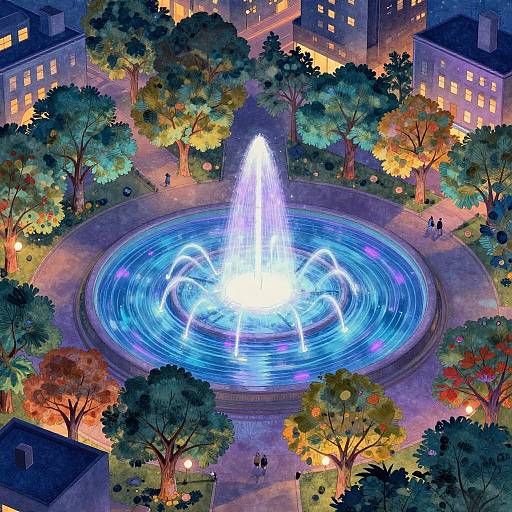 Whimsical Neon Spiral Fountain Park