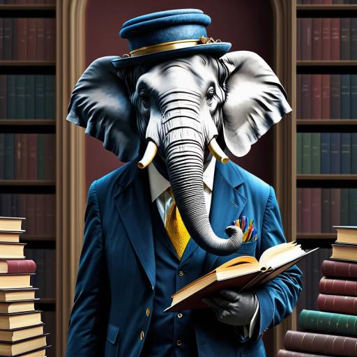 Elephant Librarian in Blue Suit