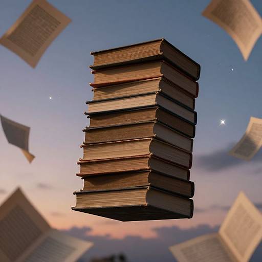 Floating Ancient Books in Twilight Sky