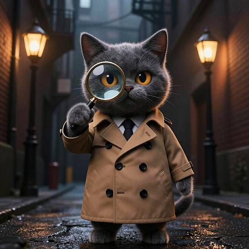 Noir Cat Detective in Dark Alley