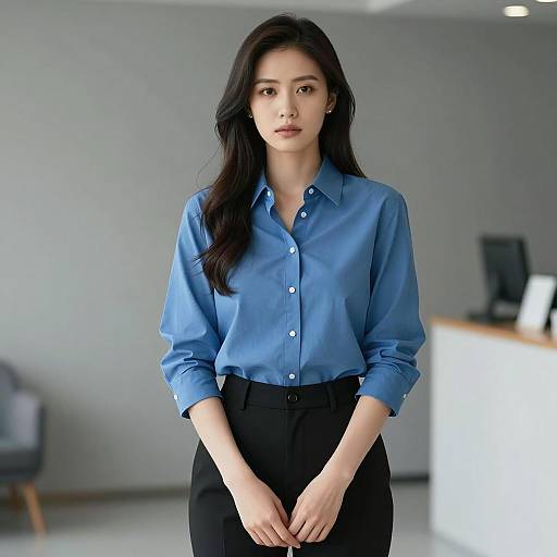 Professional Asian Woman in Blue Shirt