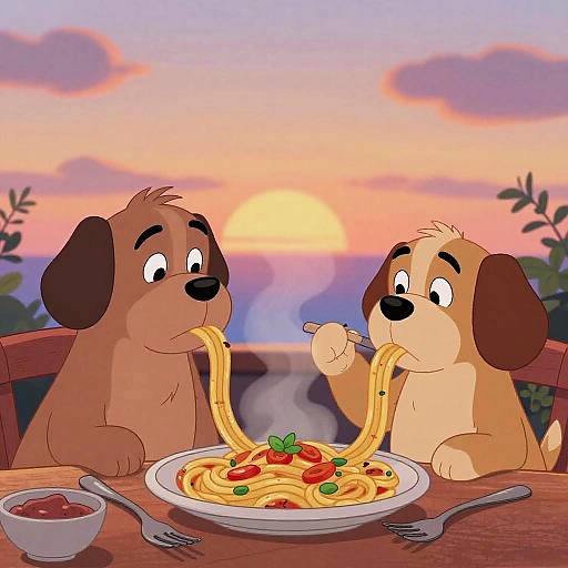 Charming Animated Dogs Pasta Scene