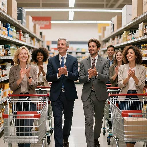 Diverse Group Celebrating in Grocery Aisle