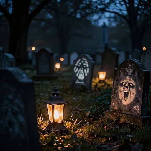 Eerie Graveyard with Haunted Lamps