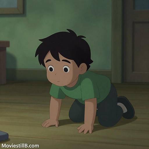 Child Crawling in a Dimly Lit Room