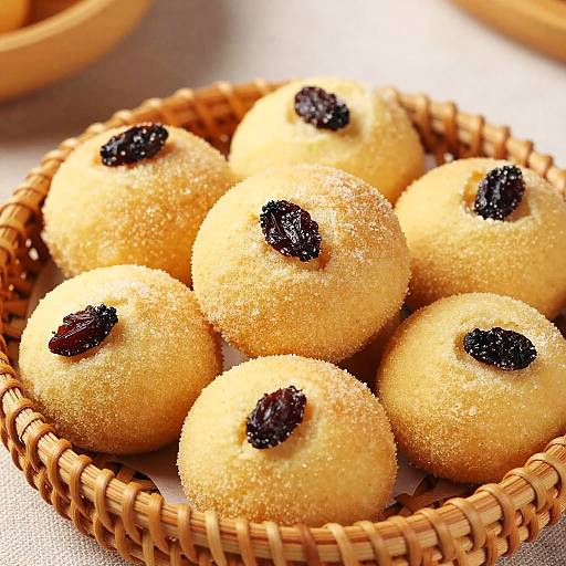 Close-Up of Woven Basket with Raisin Cookies