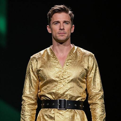 Man in Gold Outfit with Green Light