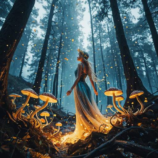 Ethereal Woman in Enchanted Forest