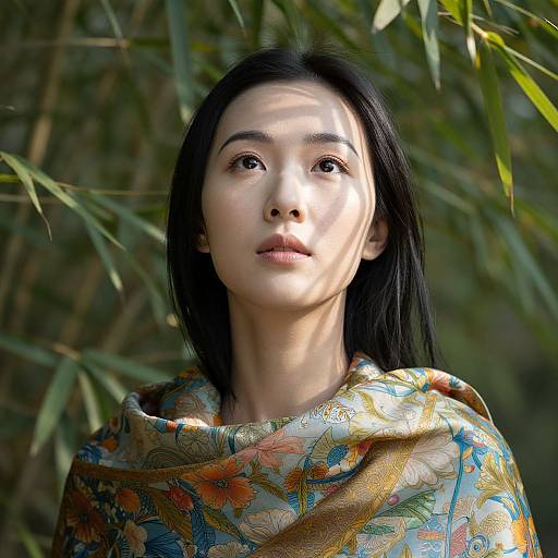 East Asian Woman Portrait with Silk Scarf