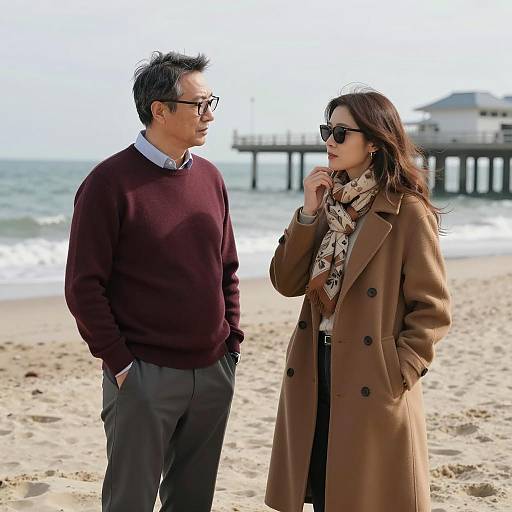 Couple on a Sandy Beach at Sunset